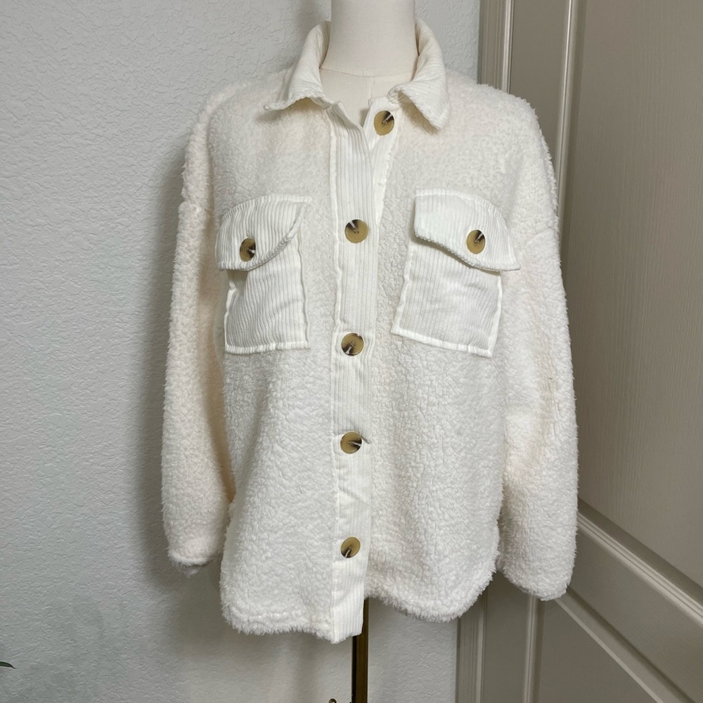 Hippie Rose Cream Sherpa Shacket